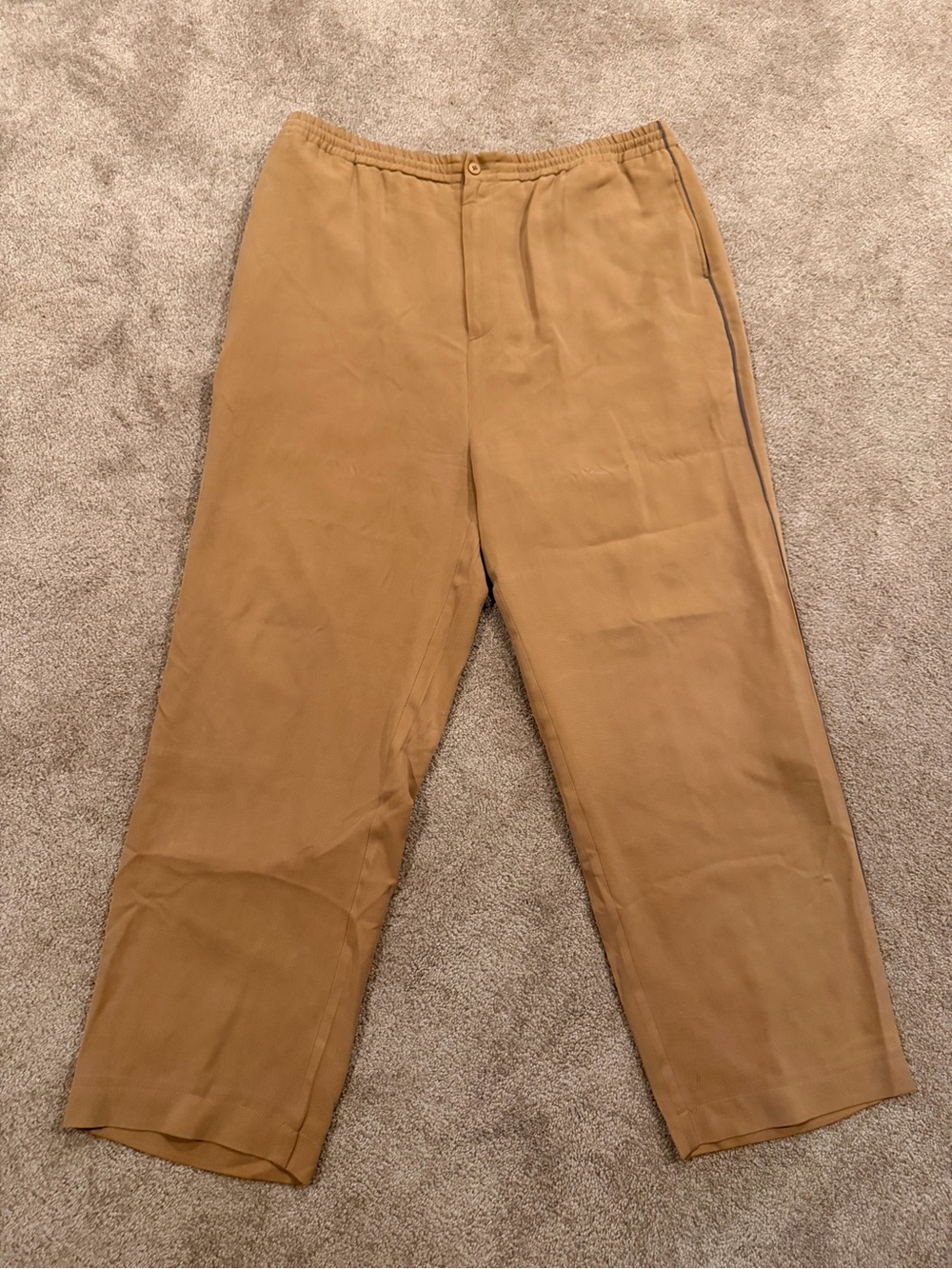Riscatto XL 100% Silk Camel Pull On Pants Drawstring Wide Leg